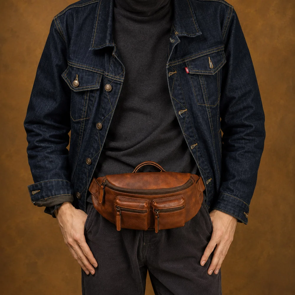 Designer Bum Bag for Men – Concealed Carry Leather Fanny Pack with Multi-Pocket Design - Image 7
