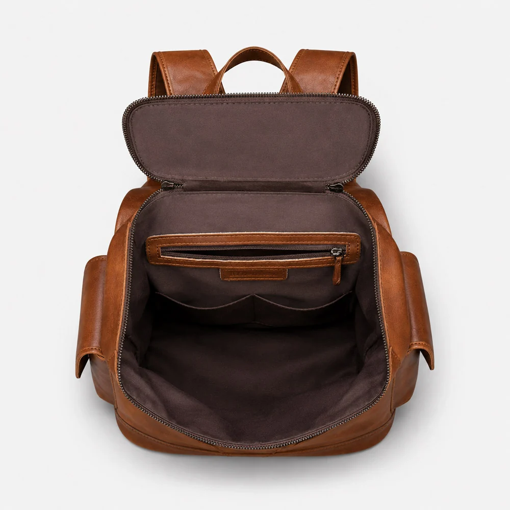 Brown Leather Backpack for Men - Vintage Style Durable Outdoor Travel Bag - Image 5